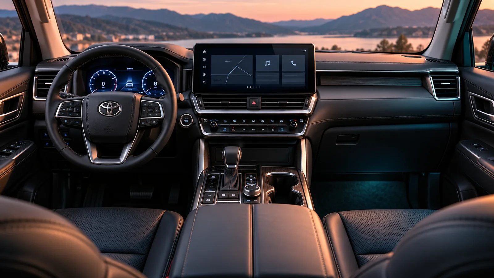 Иллюстрация салона Toyota с мультимедиа и приборной панелью